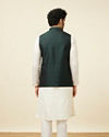 alt message - Manyavar Men Bottle Green Self Print Jacket image number 3