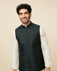 Manyavar Men Bottle Green Self Print Jacket