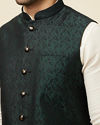 Manyavar Men Bottle Green Self Print Jacket