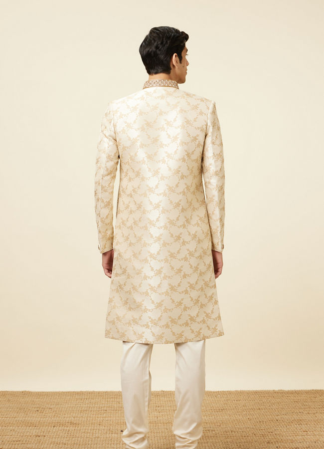 Golden Fawn Bel Buti Patterned Sherwani Set image number 5