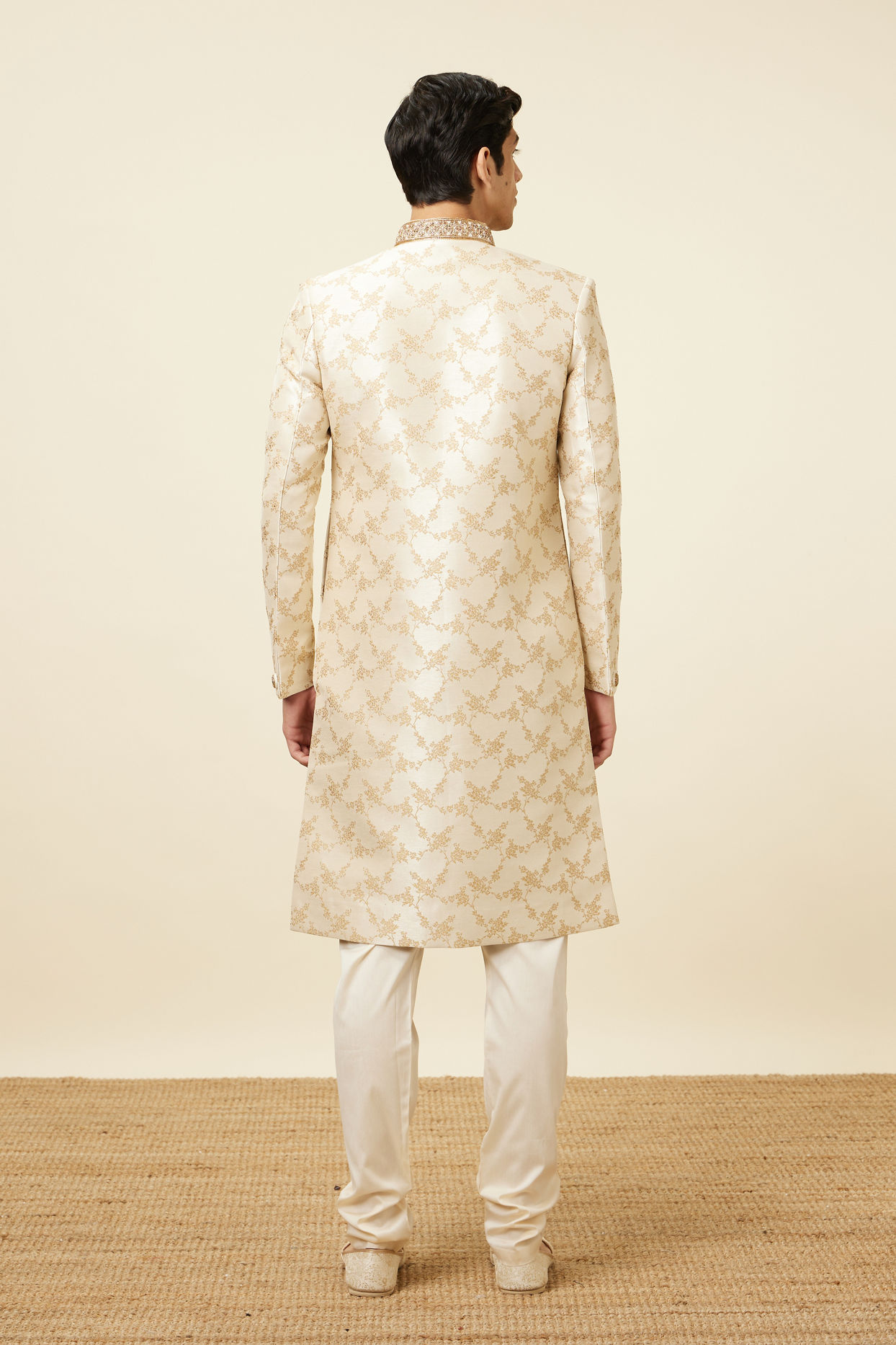 Golden Fawn Bel Buti Patterned Sherwani Set image number 5