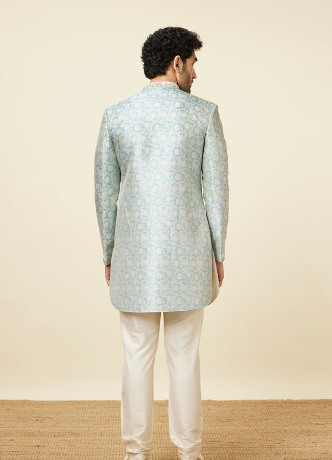 Manyavar Men Dreamy Blue Indo Western Set