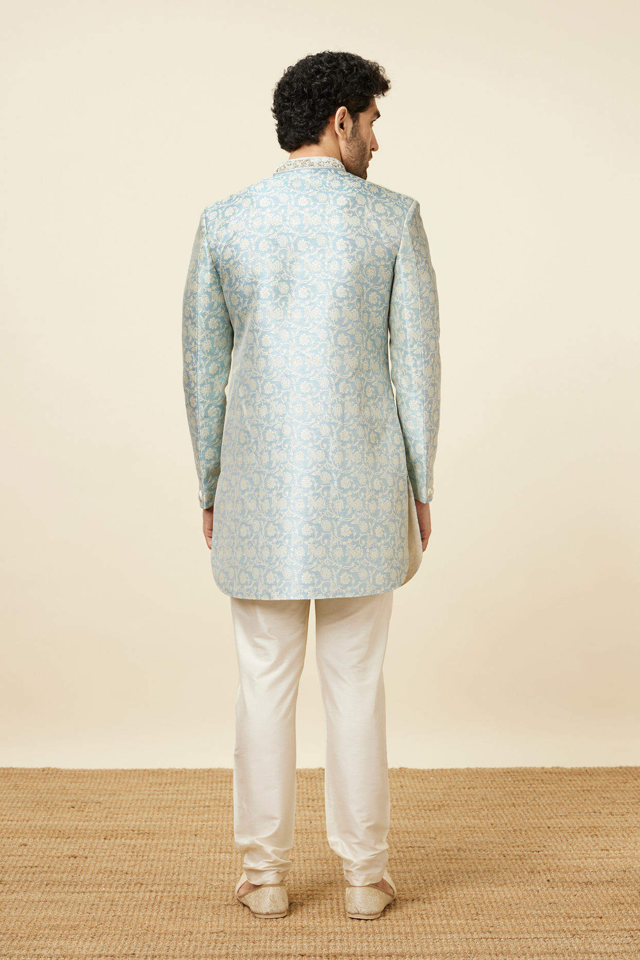 Manyavar Men Dreamy Blue Indo Western Set