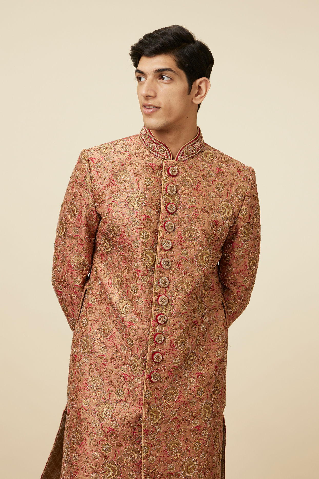 Manyavar Men Playful Pink Sherwani Set