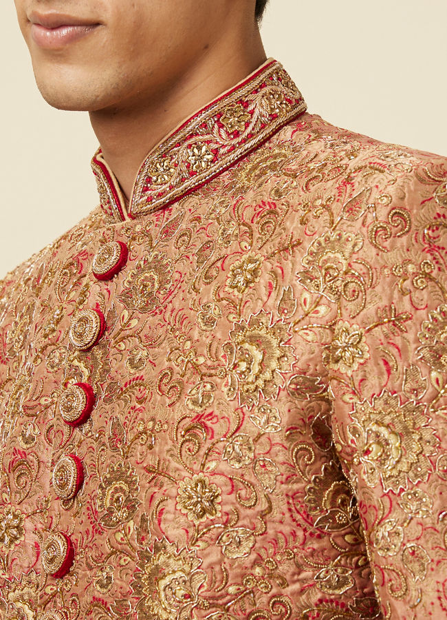 alt message - Manyavar Men Playful Pink Sherwani Set image number 1