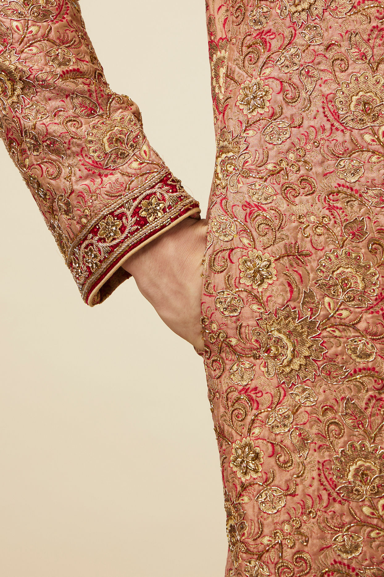 alt message - Manyavar Men Playful Pink Sherwani Set image number 2