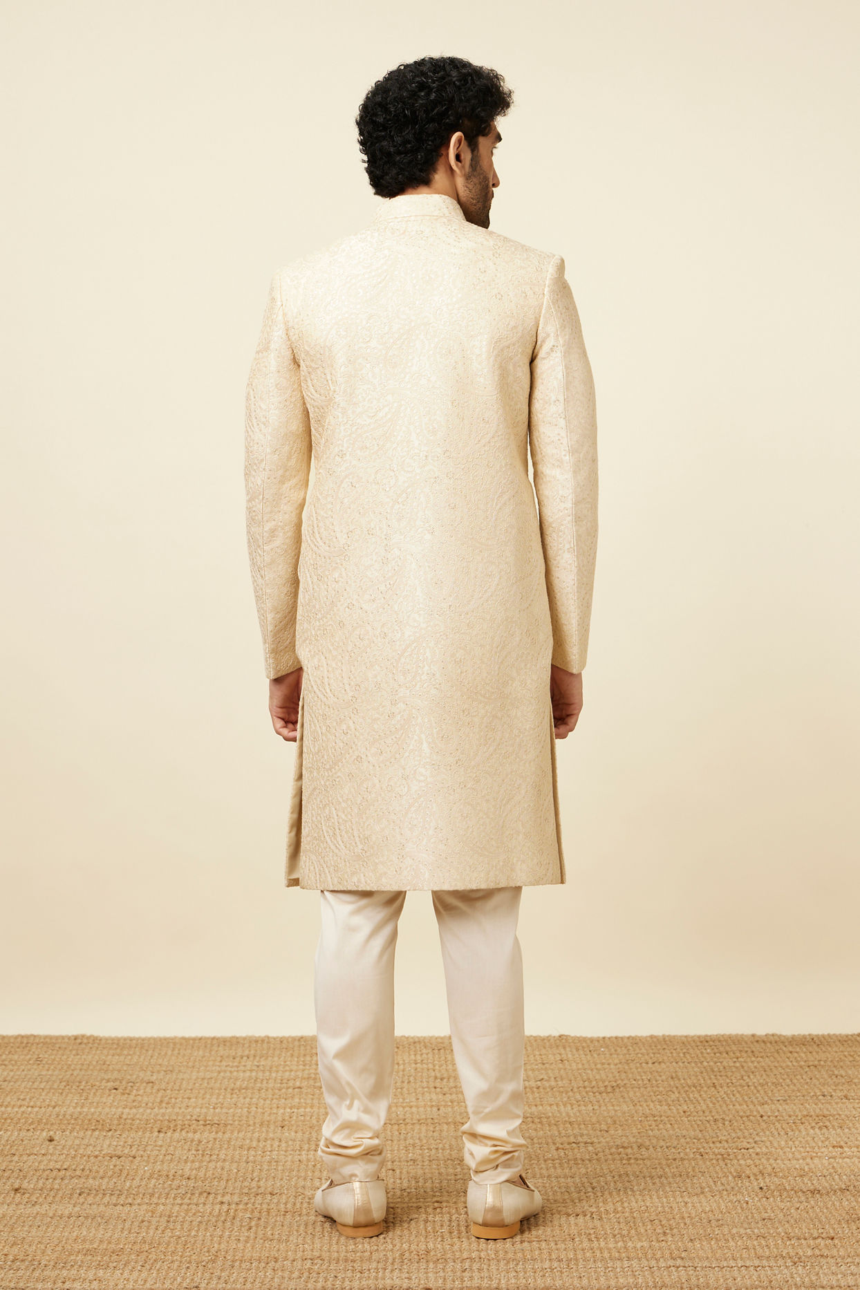 Manyavar Men Contemporary Cream Color Designer Sherwani
