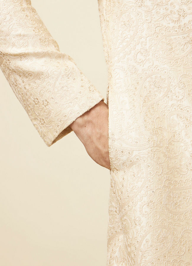 Manyavar Men Contemporary Cream Color Designer Sherwani