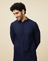 alt message - Manyavar Men Traditional Chikankari Blue Kurta Set image number 0