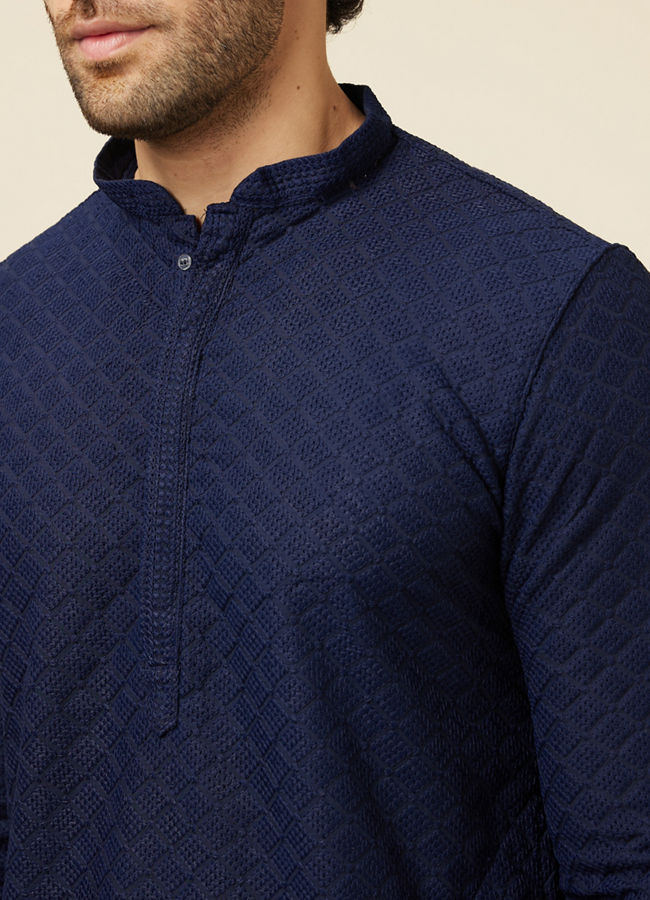 Manyavar Men Traditional Chikankari Blue Kurta Set