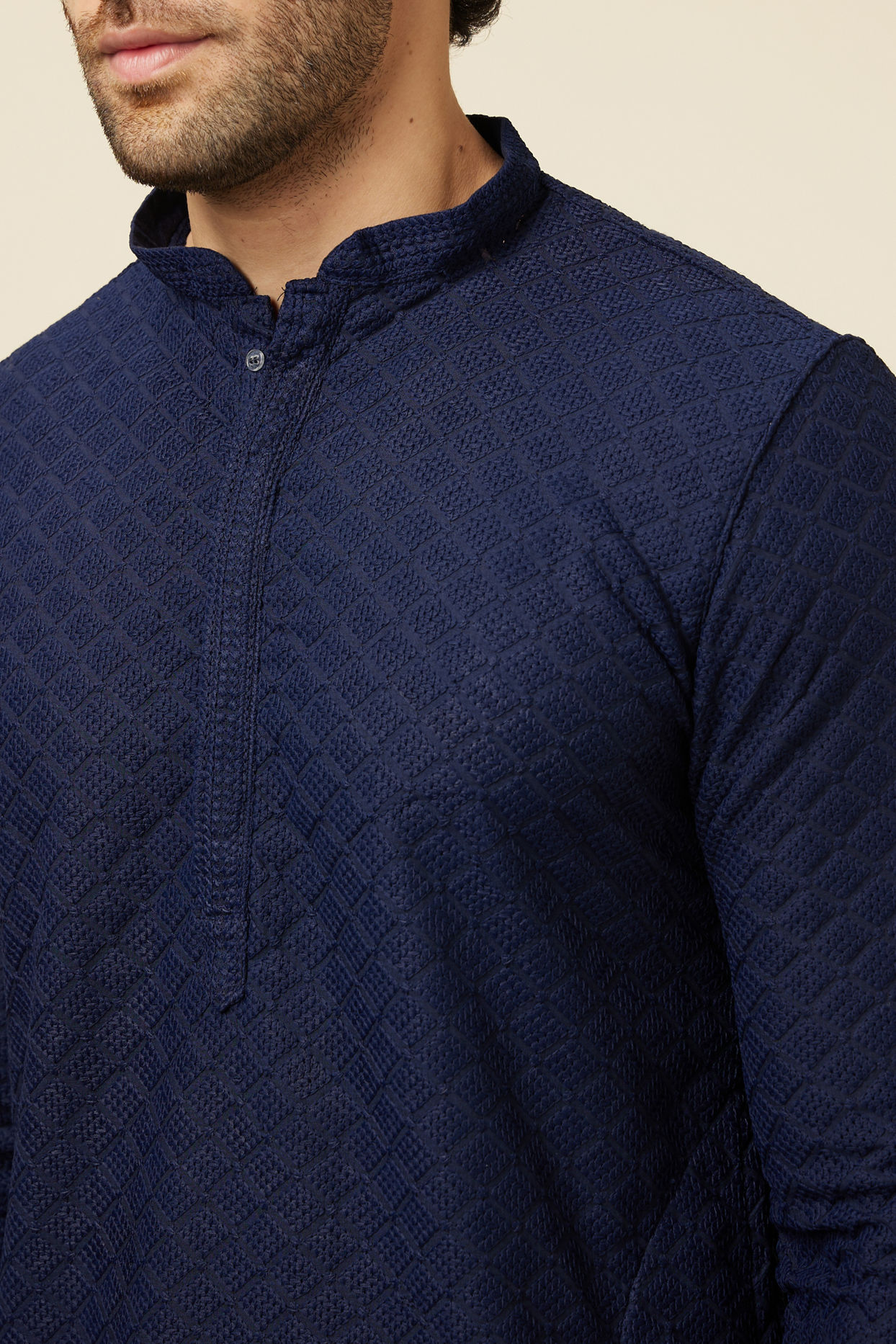 Manyavar Men Traditional Chikankari Blue Kurta Set
