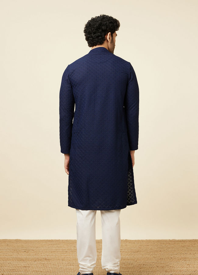 Manyavar Men Traditional Chikankari Blue Kurta Set