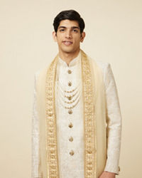 Manyavar Men Sober Biscuit Color Sherwani Suit