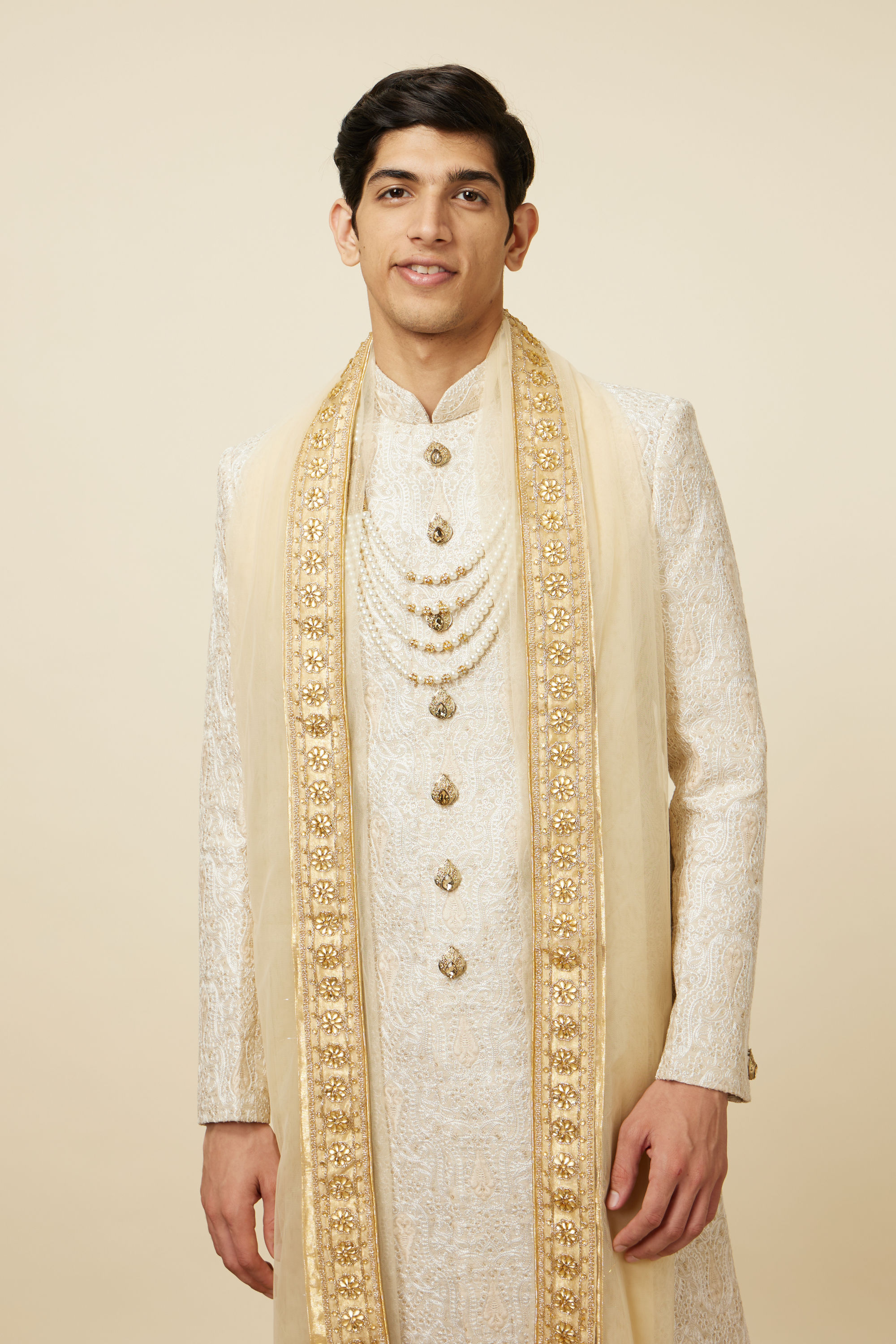 Manyavar Men Sober Biscuit Color Sherwani Suit