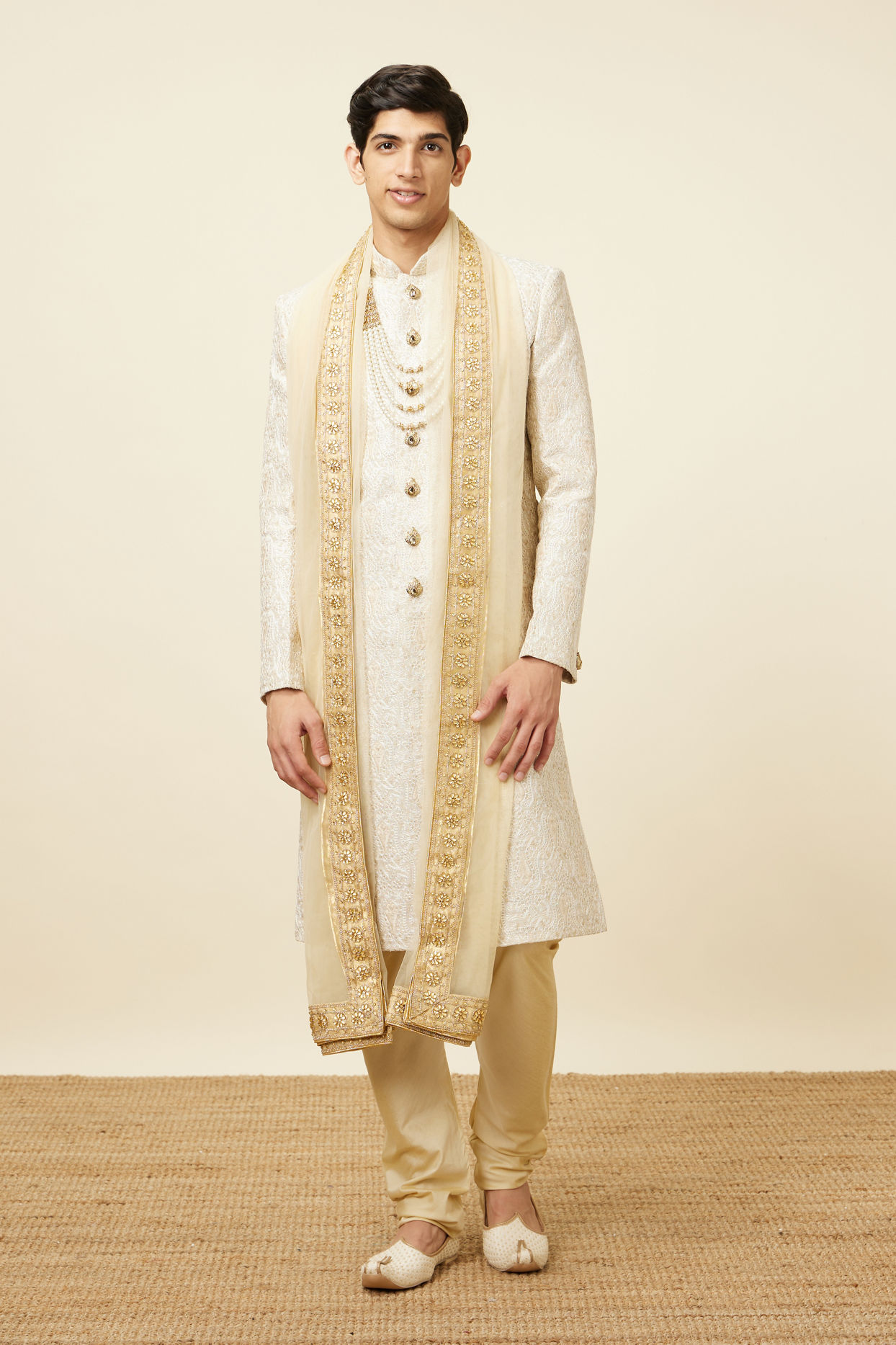 Manyavar Men Sober Biscuit Color Sherwani Suit