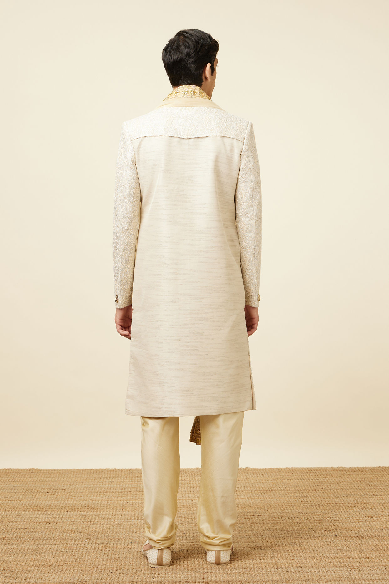 Manyavar Men Sober Biscuit Color Sherwani Suit