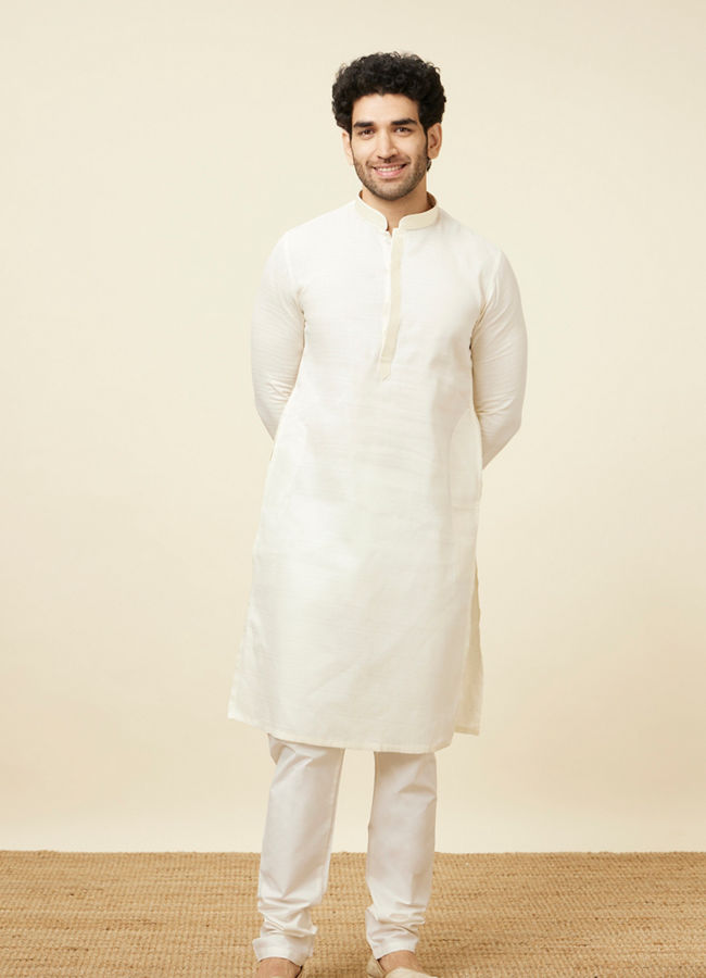 Manyavar Men Salt White Solid Kurta Set
