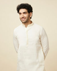 Manyavar Men Salt White Solid Kurta Set