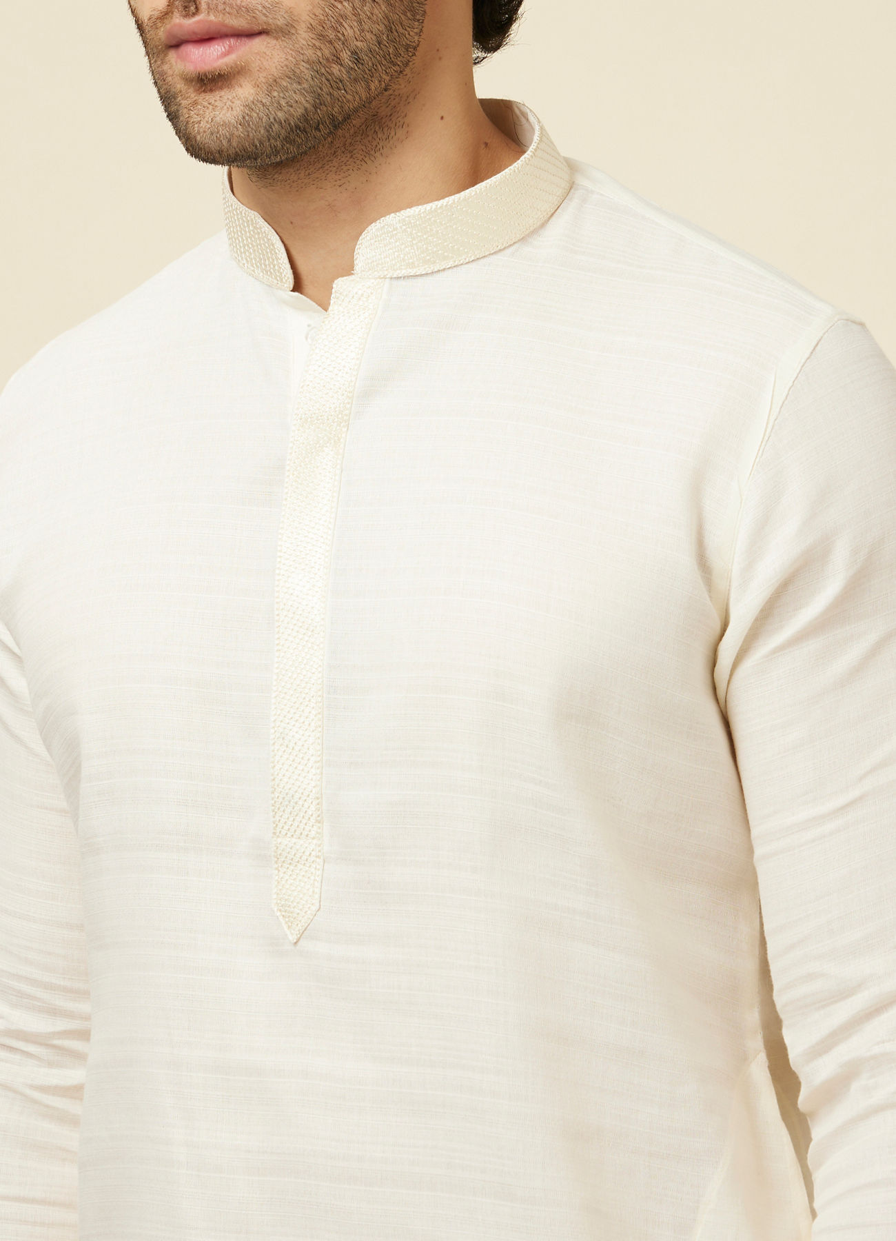 Manyavar Men Salt White Solid Kurta Set