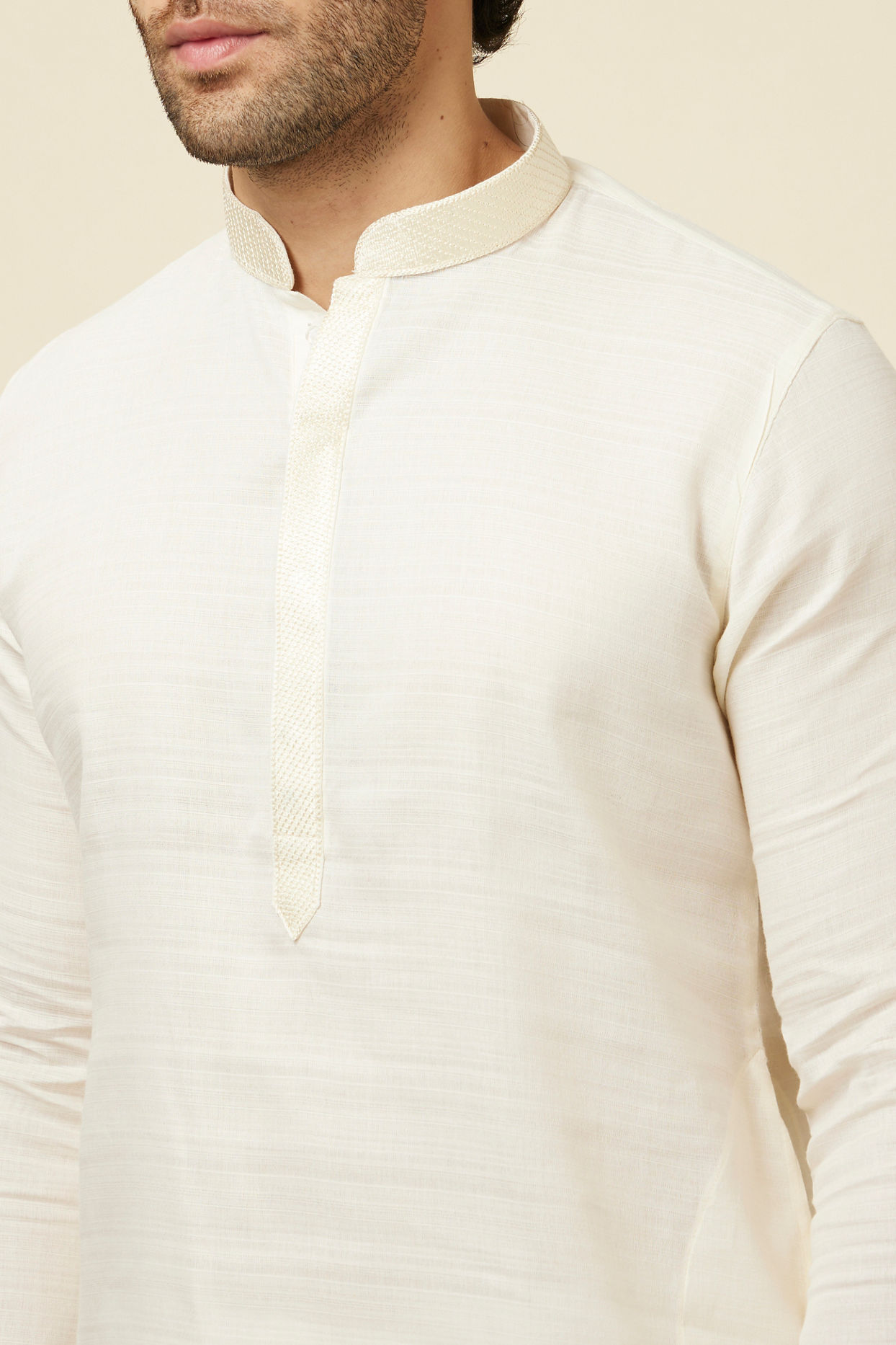 Manyavar Men Salt White Solid Kurta Set