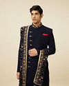 alt message - Manyavar Men Brilliant Blue Indo Western Suit image number 0