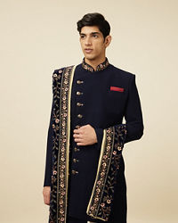 Manyavar Men Brilliant Blue Indo Western Suit