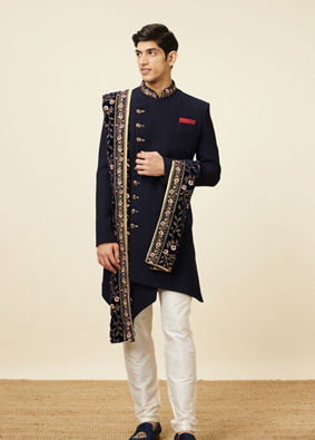 alt message - Manyavar Men Brilliant Blue Indo Western Suit image number 2