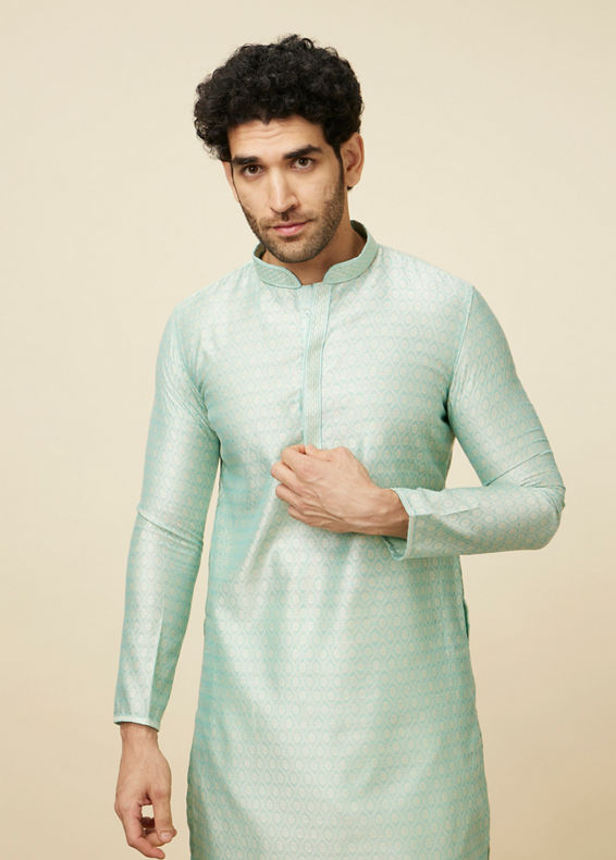 Manyavar Men Ice Blue Self Design Kurta Set