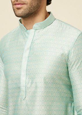 alt message - Manyavar Men Ice Blue Self Design Kurta Set image number 1