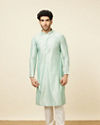 alt message - Manyavar Men Ice Blue Self Design Kurta Set image number 2