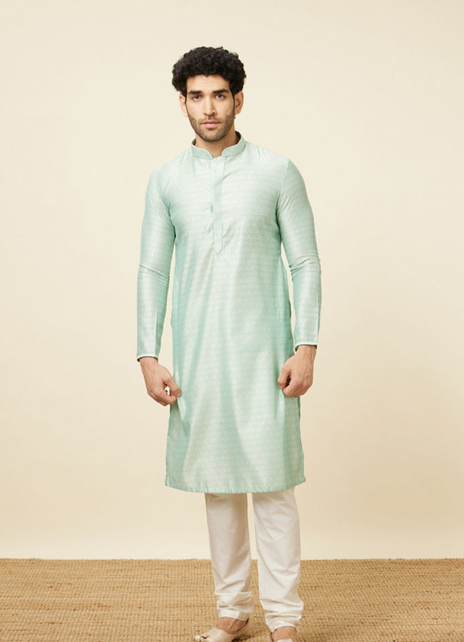 Manyavar Men Aqua Green Self Design Kurta Set