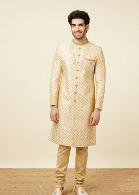 alt message - Manyavar Men Classy Cream Color Sangeet Sherwani image number 3