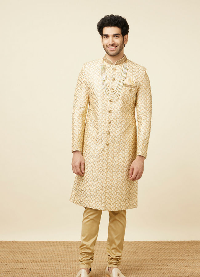 Classy Cream Color Sangeet Sherwani image number 3