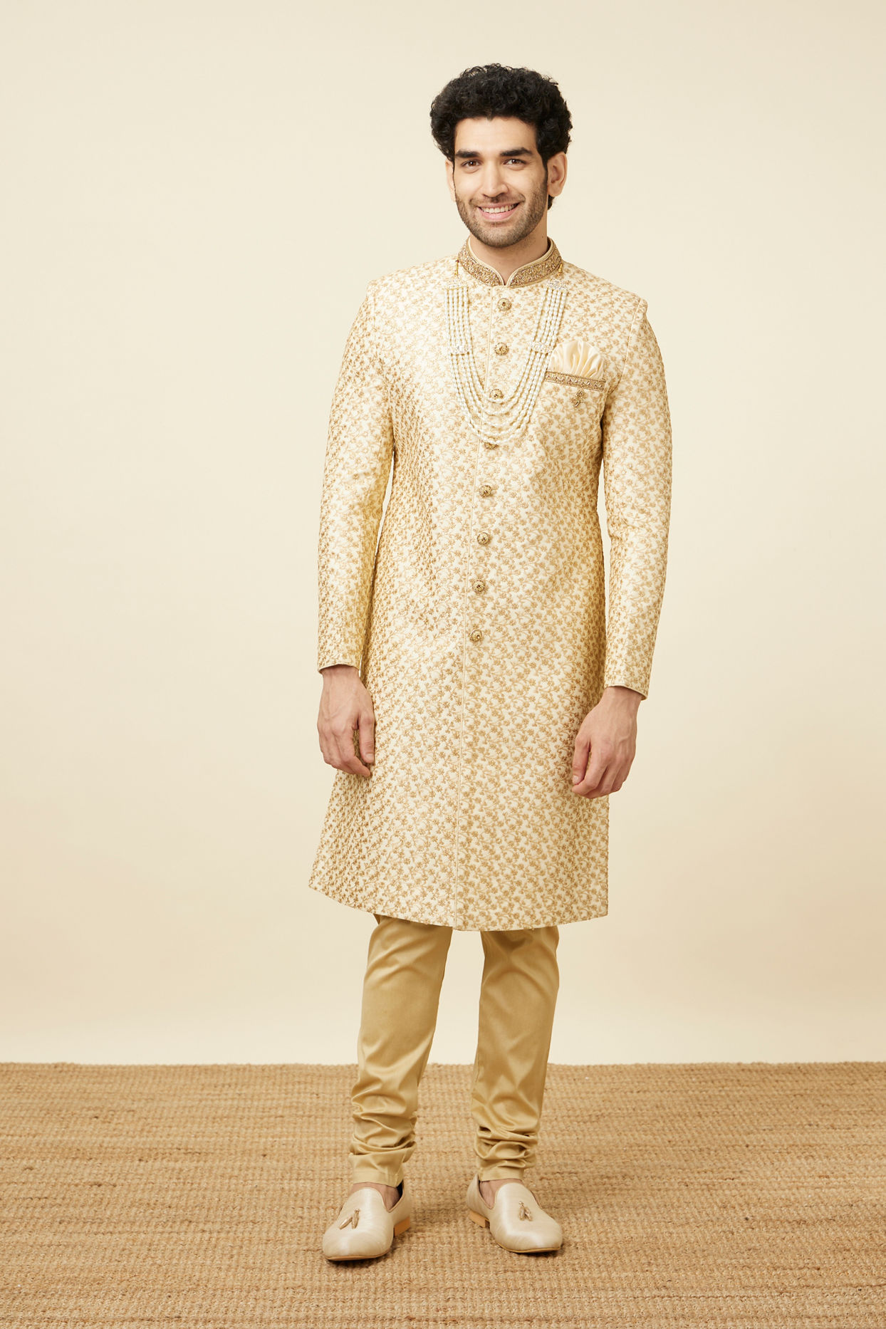 Classy Cream Color Sangeet Sherwani image number 3