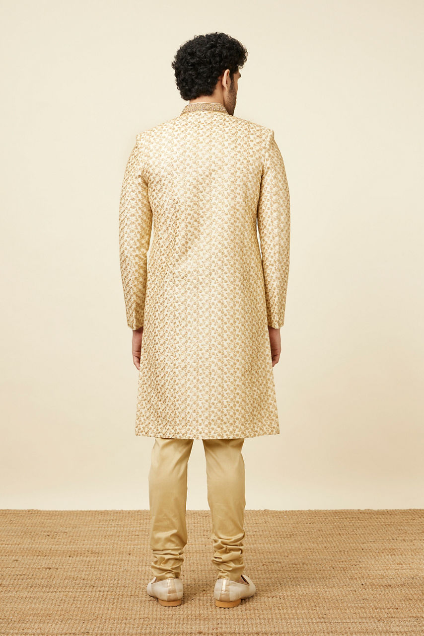 Manyavar Men Classy Cream Color Sangeet Sherwani