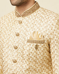 Manyavar Men Classy Cream Color Sangeet Sherwani