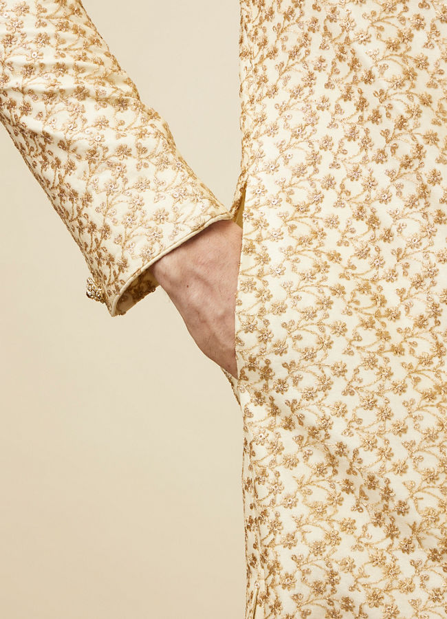 Manyavar Men Classy Cream Color Sangeet Sherwani