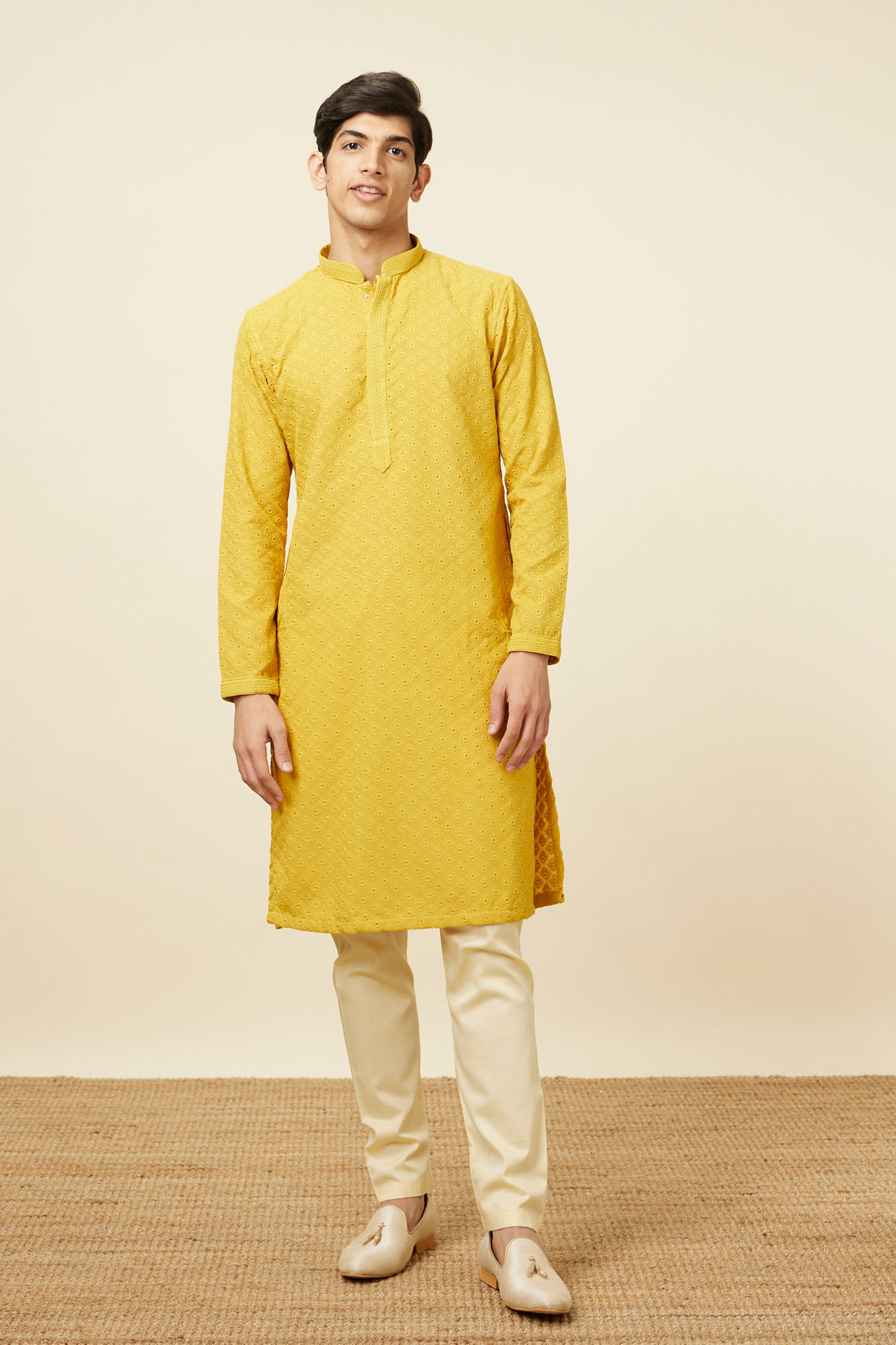 alt message - Manyavar Men Sober Biscuit Shade Patiala image number 3