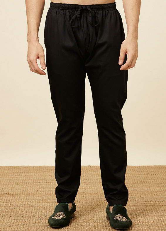 Manyavar Men Black Cotton Pencil Fit Pant