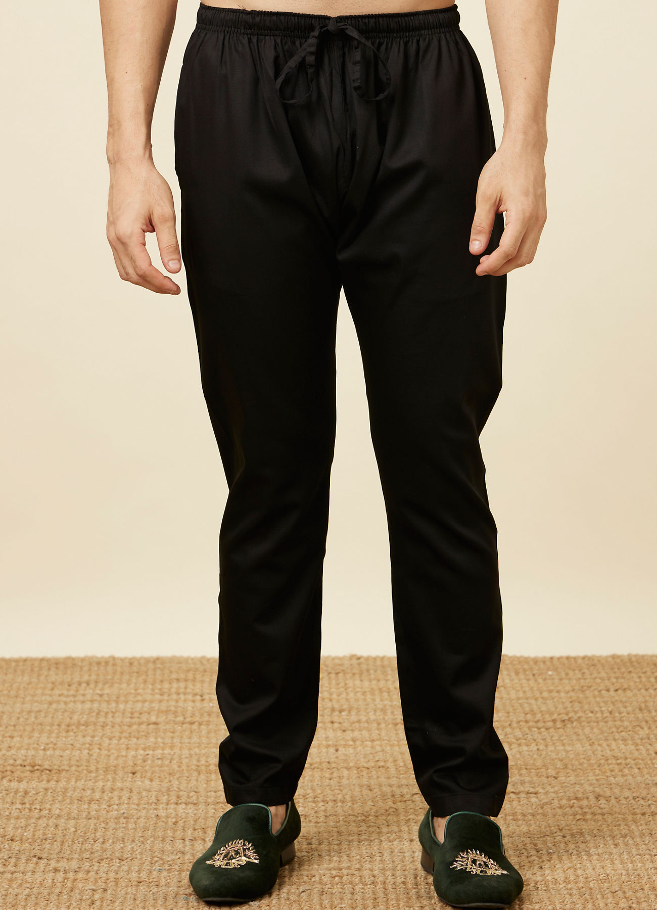 Manyavar Men Black Cotton Pencil Fit Pant