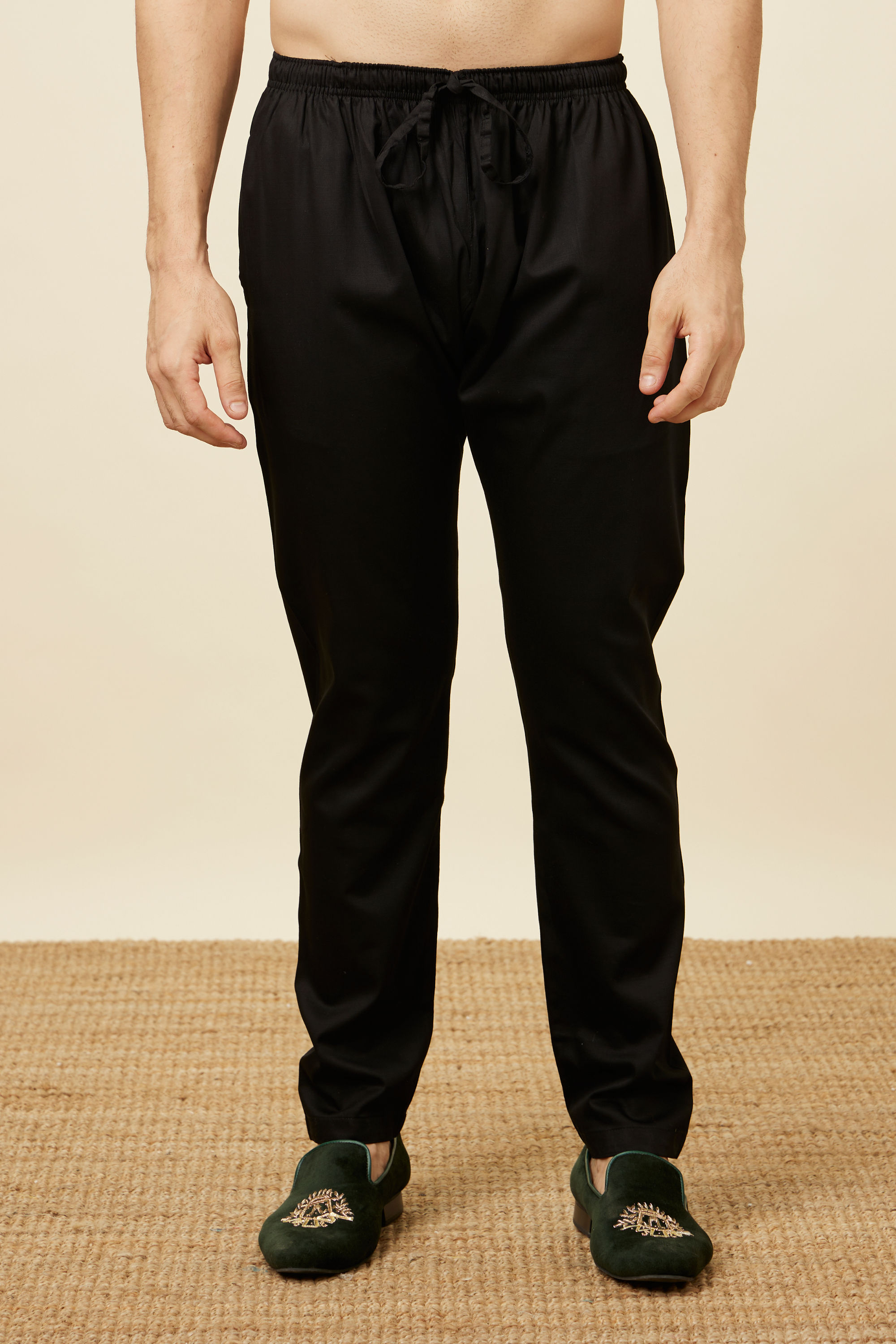 Manyavar Men Black Cotton Pencil Fit Pant