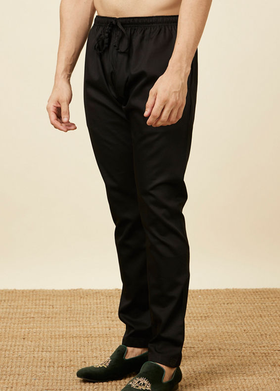 Manyavar Men Black Cotton Pencil Fit Pant