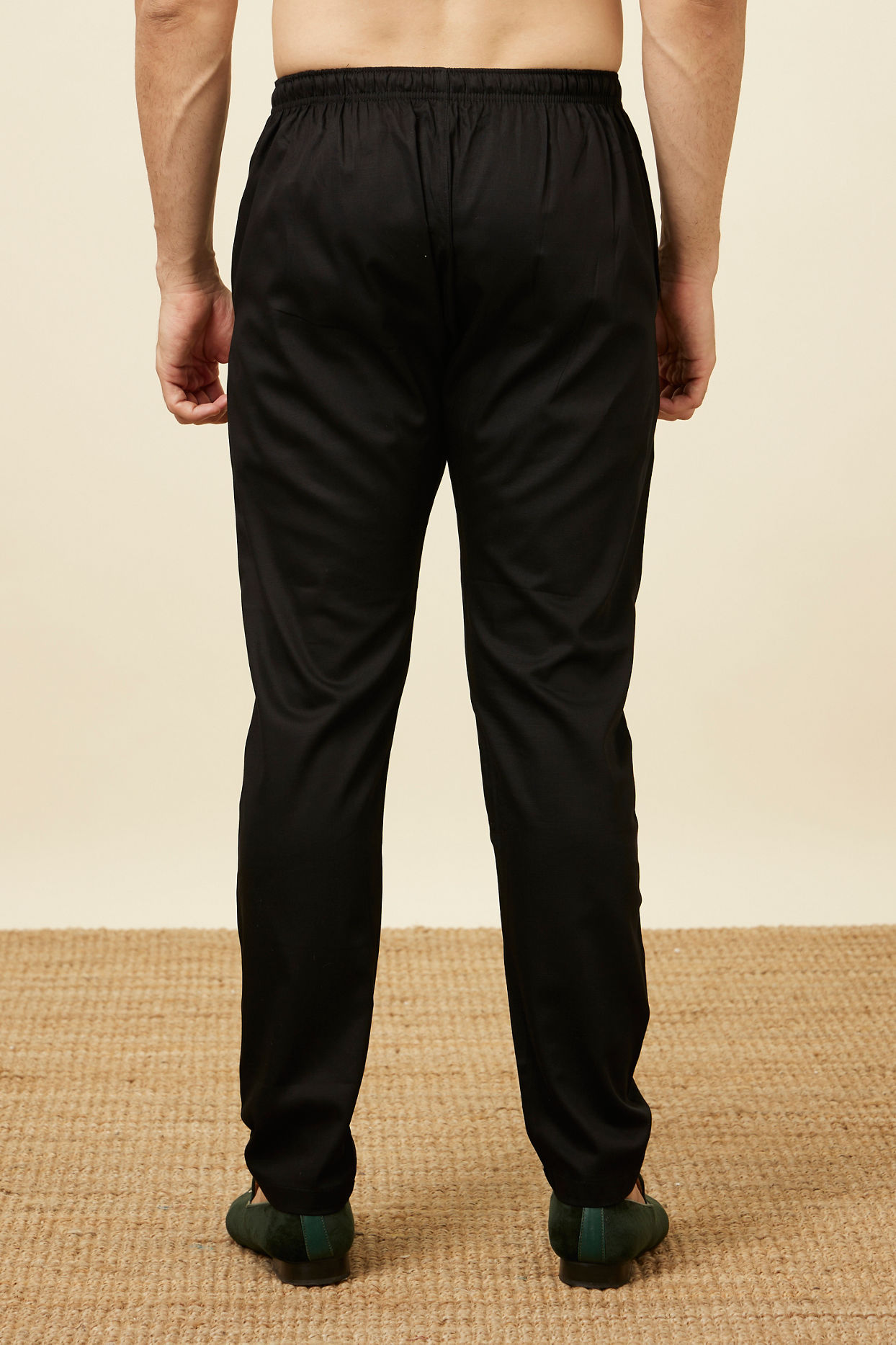 alt message - Manyavar Men Black Cotton Pencil Fit Pant image number 2