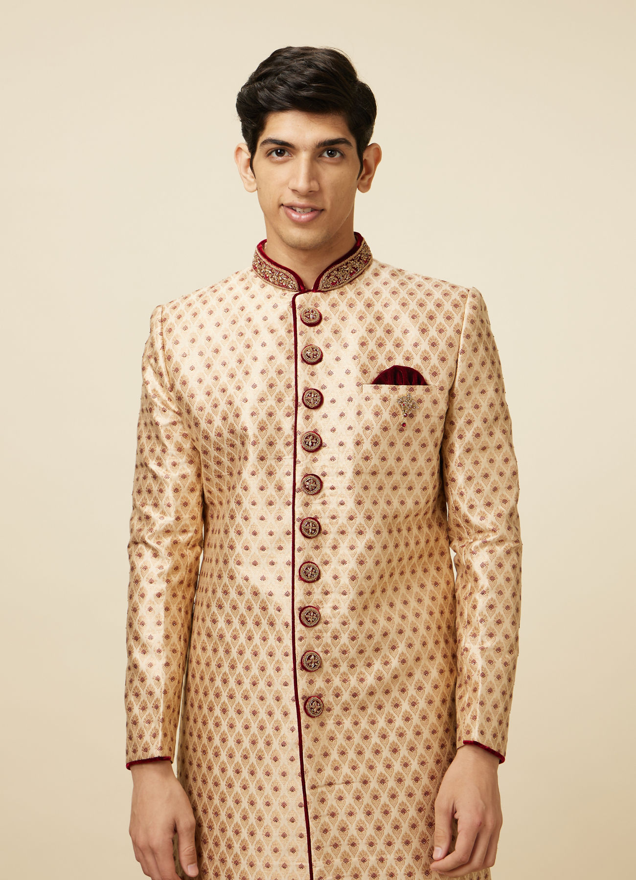 Manyavar Men Plush Biscuit Color Sherwani