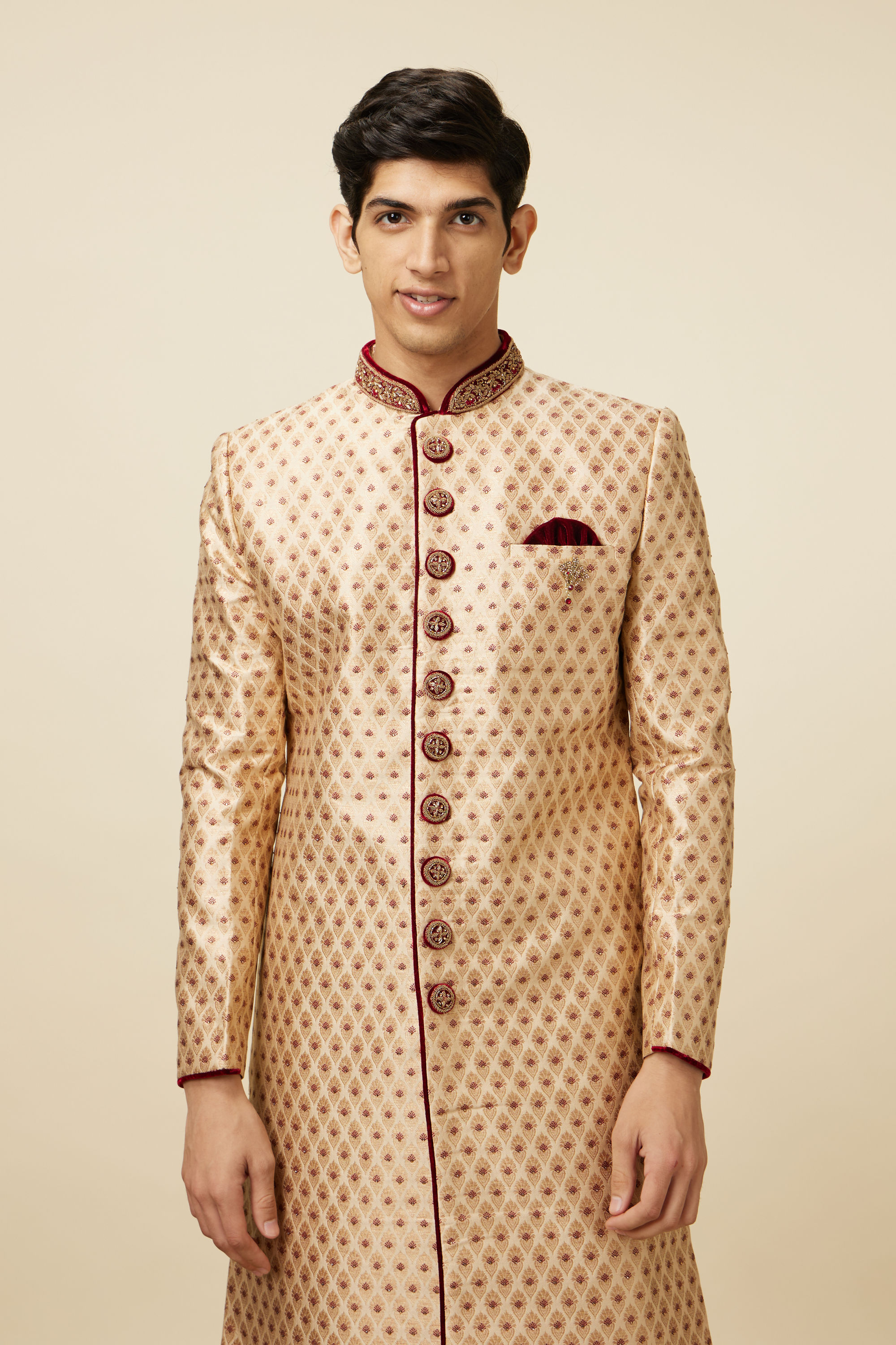 Manyavar Men Plush Biscuit Color Sherwani