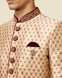 Manyavar Men Plush Biscuit Color Sherwani