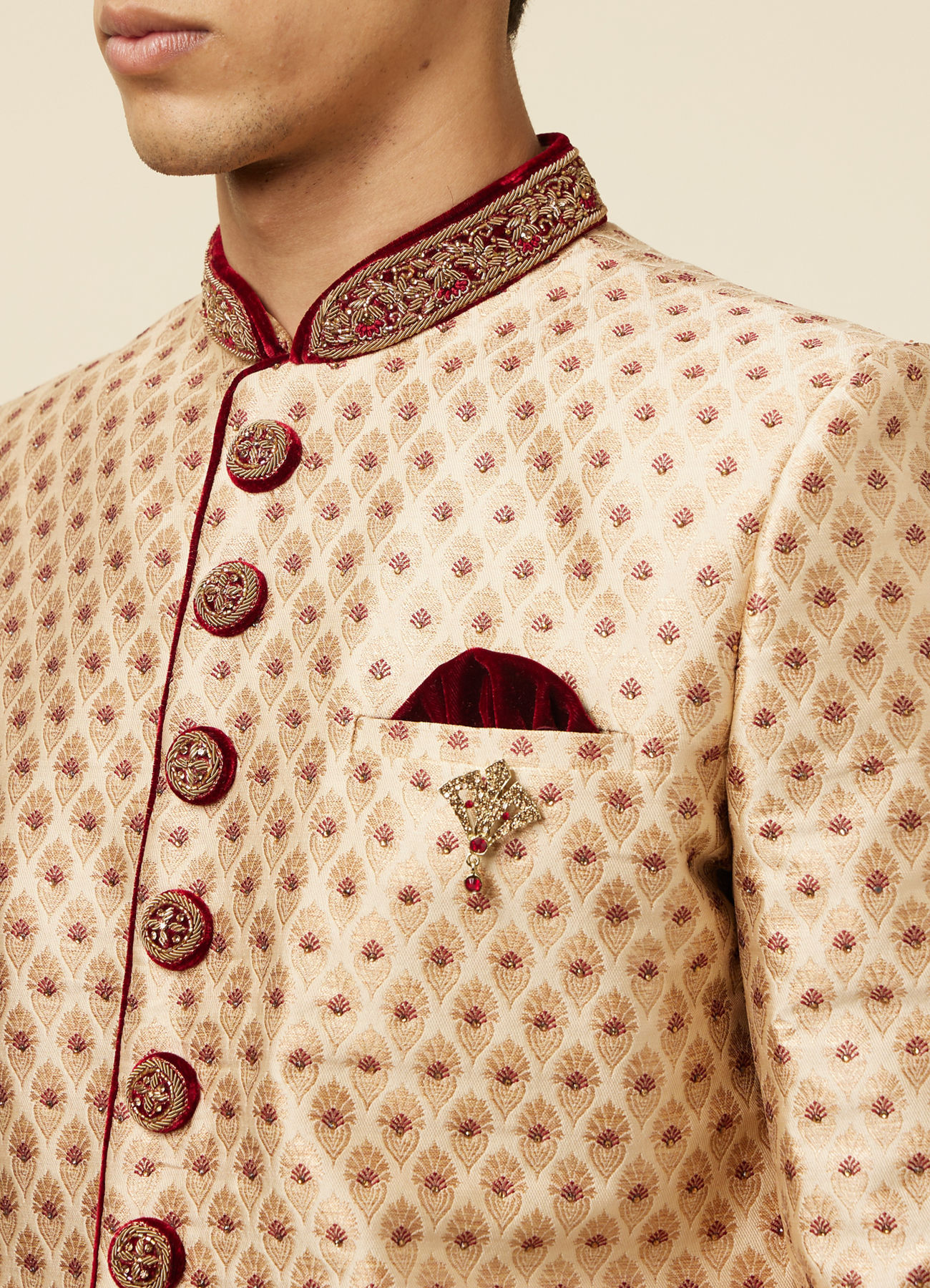 Manyavar Men Plush Biscuit Color Sherwani