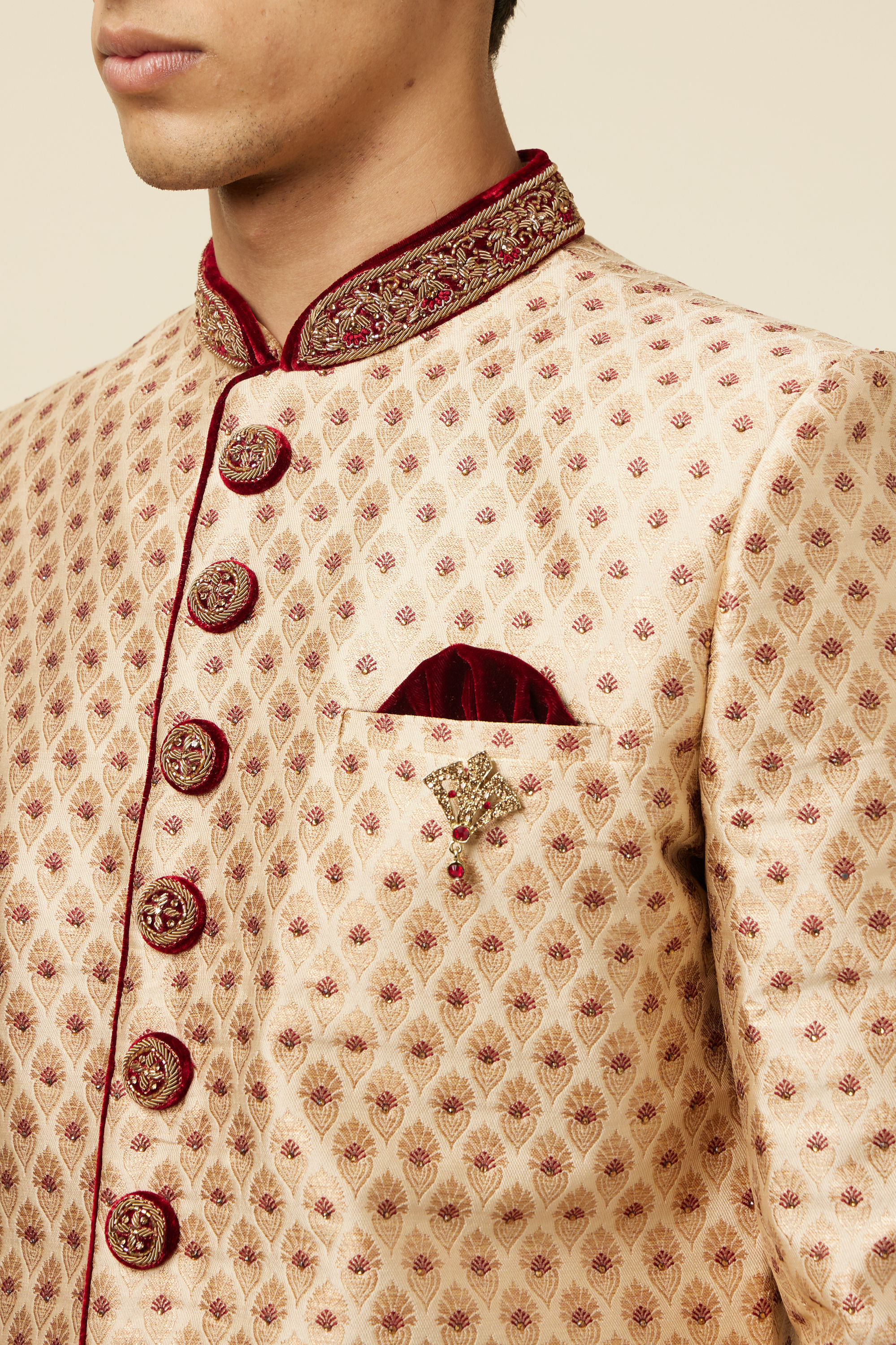 Manyavar Men Plush Biscuit Color Sherwani