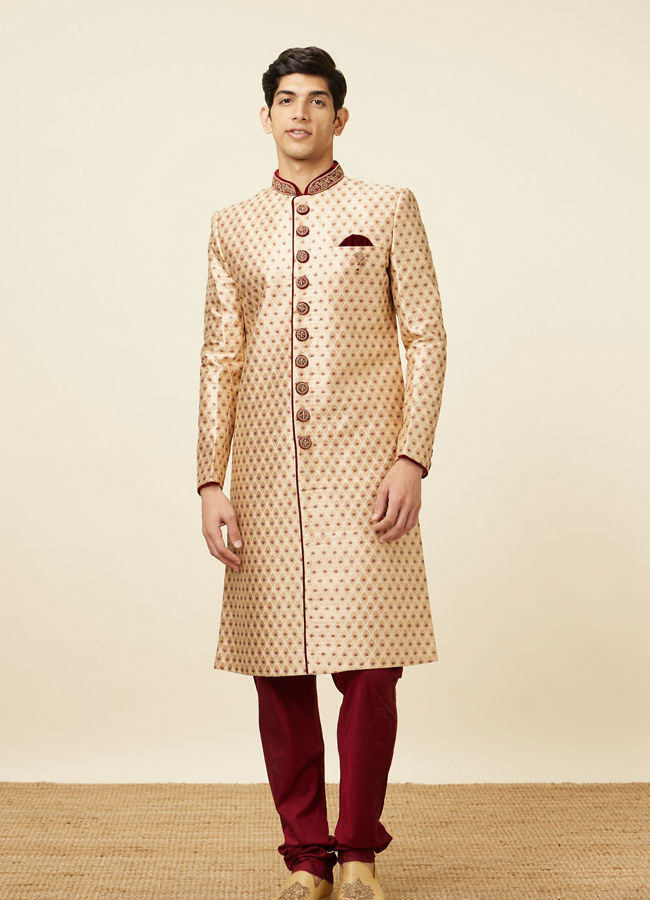 Manyavar Men Plush Biscuit Color Sherwani