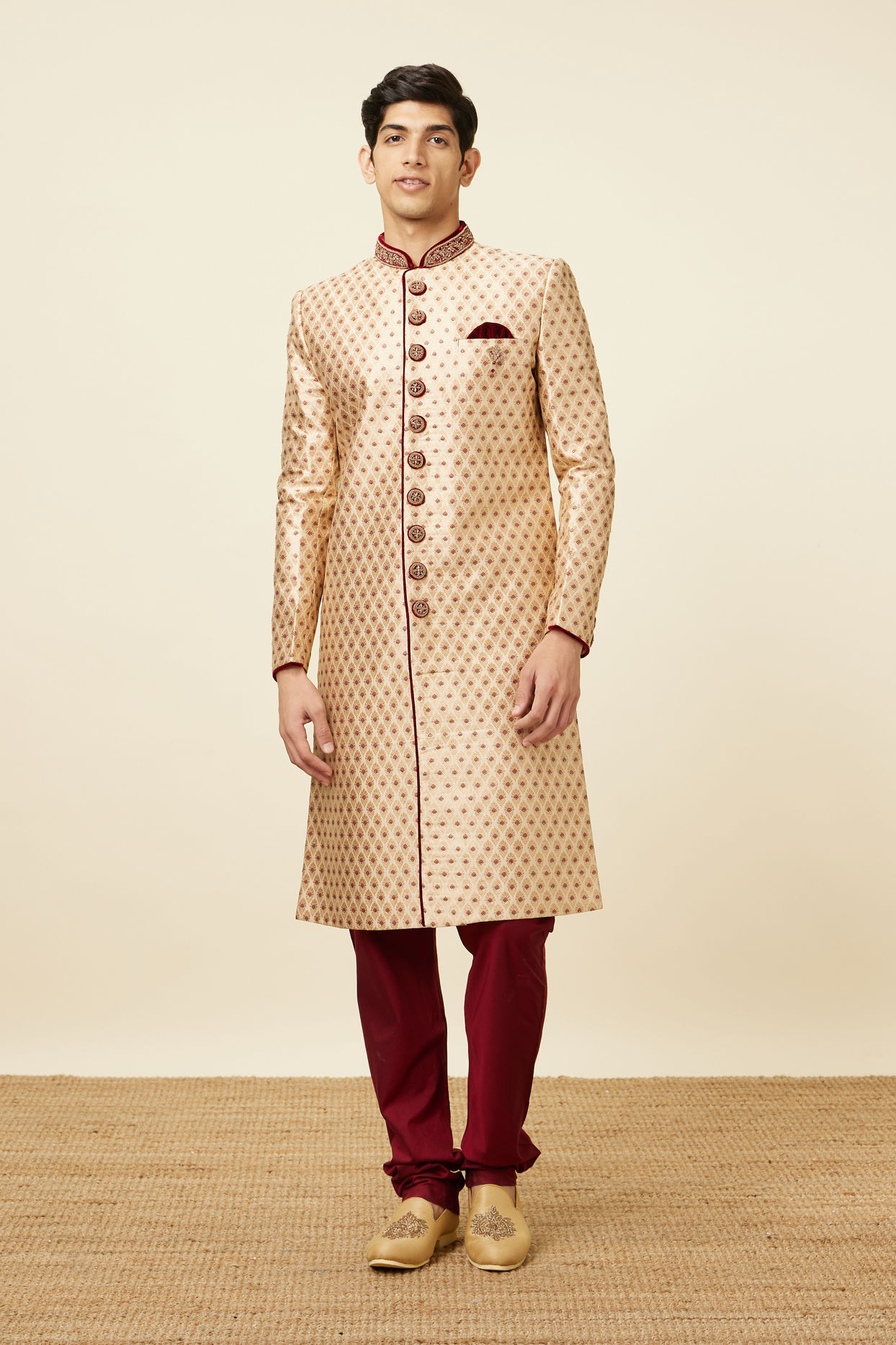Manyavar Men Plush Biscuit Color Sherwani